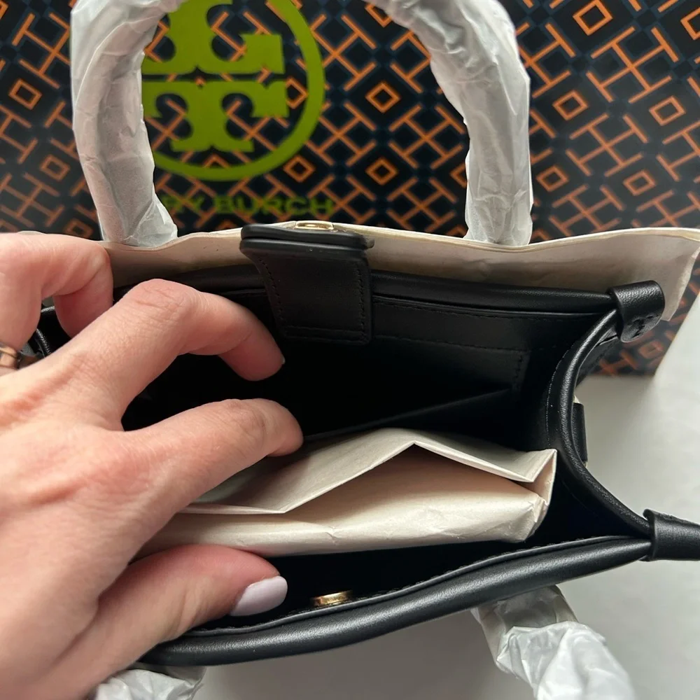 Tory Burch T Monogram Mini Tote Bag Crossbody Bag Black Jacquard